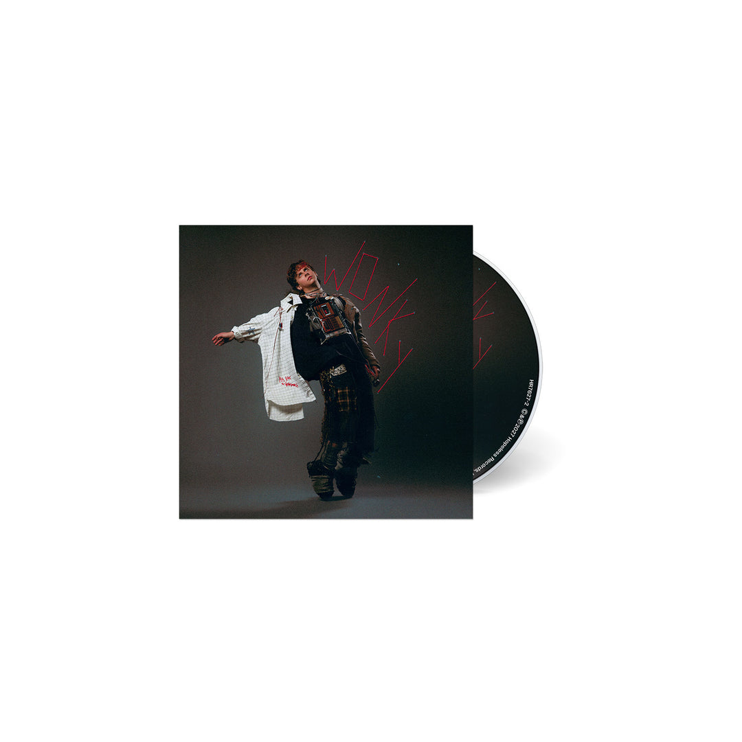 Album cover for Wonky featuring a person looking upward, shown next to the RAYGUN disc.