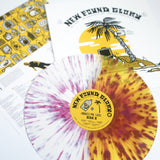 A white, yellow, and red splatter-patterned vinyl from New Found Glory rests on its “Makes Me Sick and E.P.” album cover, featuring a stylized palm tree. The partially visible tracklist can be seen in the background.