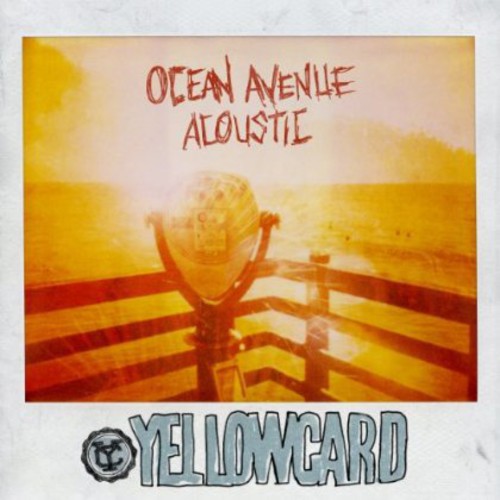 A sunlit photo shows a coin-operated binocular viewer on a boardwalk with Yellowcard’s name featured in bold. The warm, vintage filter creates an inviting Acoustic Album vibe.