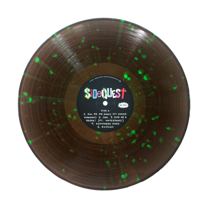Vinyl record with a colorful label on a white background