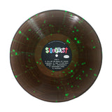 Vinyl record with a colorful label on a white background