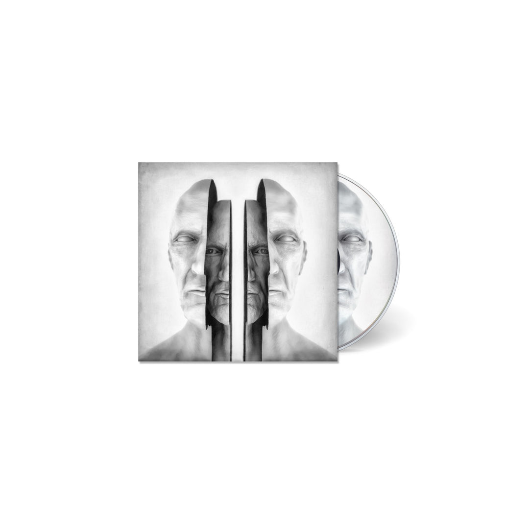 A CD case from GroundCulture featuring abstract grayscale art of an older mans face, mirrored and split by black bars on a white background. Praised by Kerrang, Life Wont Wait introduces a powerful new voice.