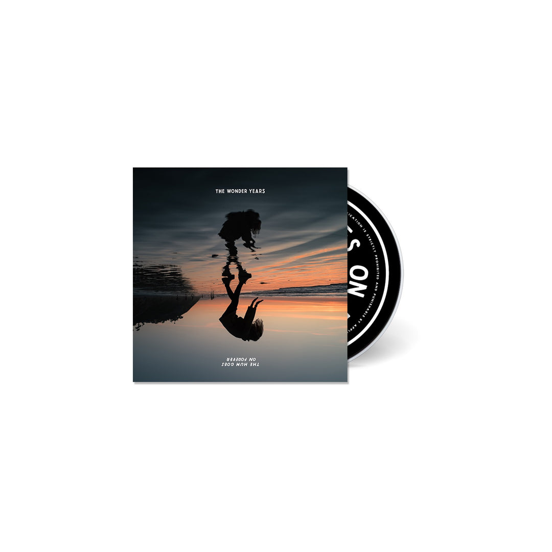 The CD cover for The Wonder Years shows a person with a guitar reflected upside down on wet sand at sunset, the album partly out of its case. Text: THE WONDER YEARS and BURSTING OUT FROM YOUR SOUL. Brand: The Wonder Years.