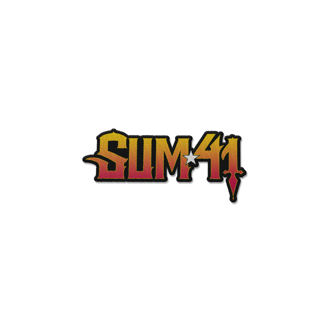 The image displays the Sum 41 brand name in bold, stylized letters with a yellow-to-red gradient, a star as the dot in "41," and outlined in black.