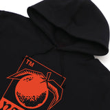 A Neck Deep hoodie made from 100% cotton, featuring a large, stylized orange fruit graphic with two leaves and a red TM symbol printed on the front.