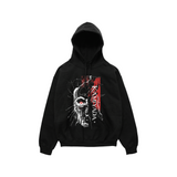 Black pullover on a white background. Front of the pullover has a robot face with a red eye with text Kamiyada+.