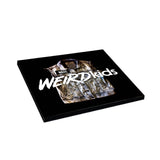 An album cover for We Are The In Crowd featuring a sleeveless denim jacket, the word WAIT above, and WEIRDKids in bold white letters on black, celebrating their iconic Weird Kids CD tracklisting style.