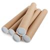 A group of brown MerchNow items, including a single poster tube, are neatly arranged together.