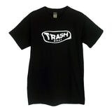 A black Trash Boat band shirt with "TRASH BOAT" in bold, graffiti-style white letters inside an irregular white-bordered shape on the chest—ideal for fans.