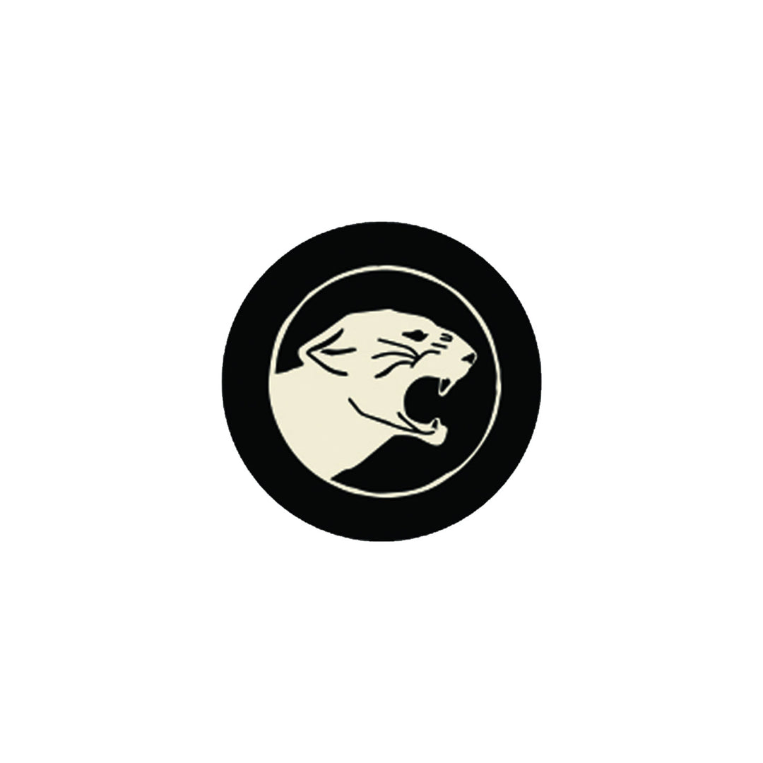 Showcase your style with the Taking Back Sunday Black Panther Slipmat, featuring a black circle and a cream silhouette of a roaring panther’s head on a white background.
