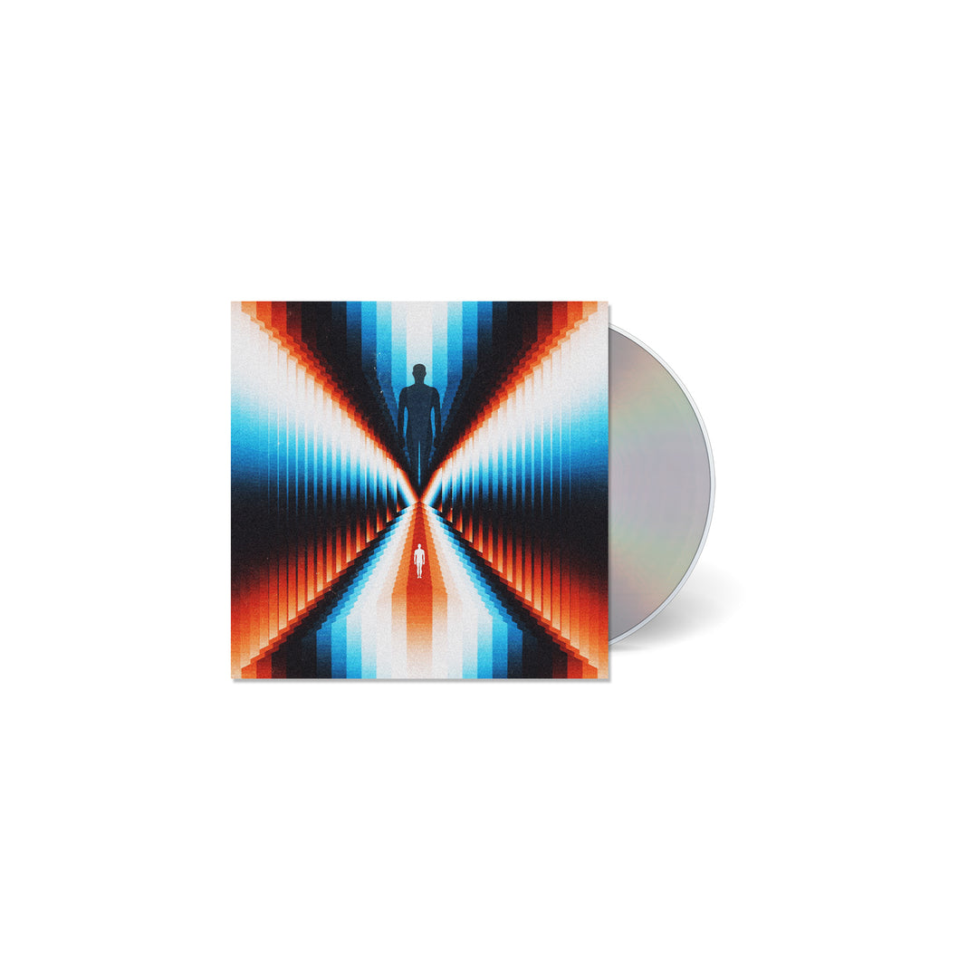 A CD by Trash Boat featuring a cover with a silhouette in a tunnel of vivid blue, red, and white geometric patterns—depth and symmetry that visually echo the energy of tracks like Dont You Feel Amazing.