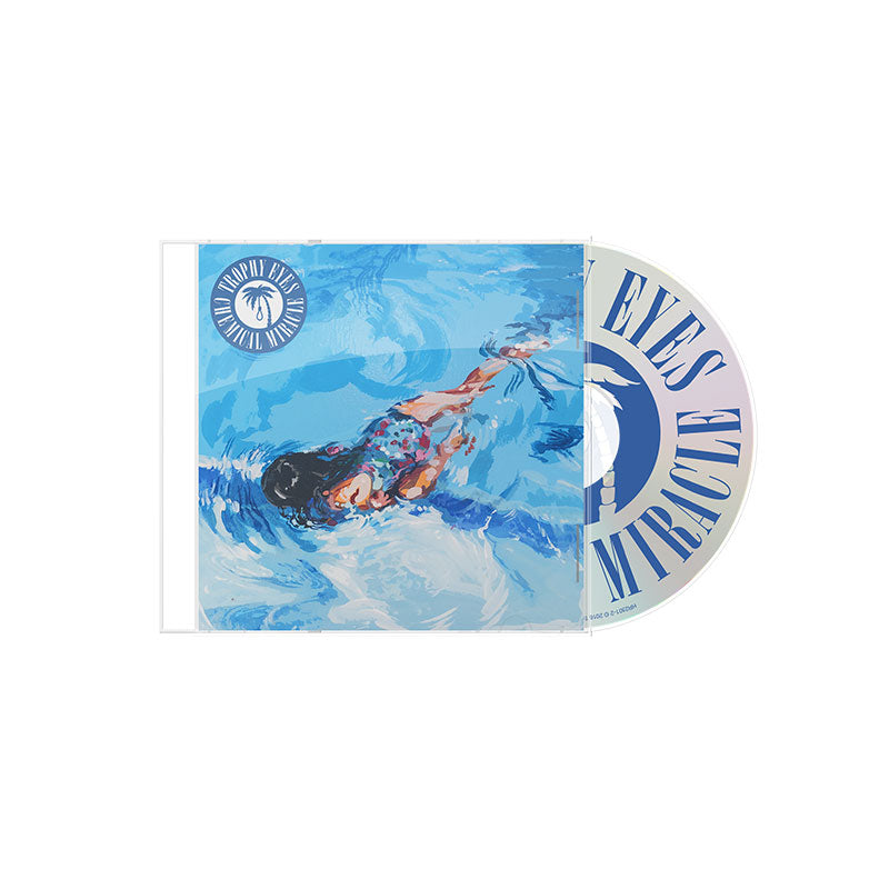 CD case featuring underwater cover art in blue with Trophy Eyes album title “Chemical Miracle”; CD partially out, showing “EYES” and “MIRACLE” along the edge. Brand: Trophy Eyes. Tracklisting not visible.